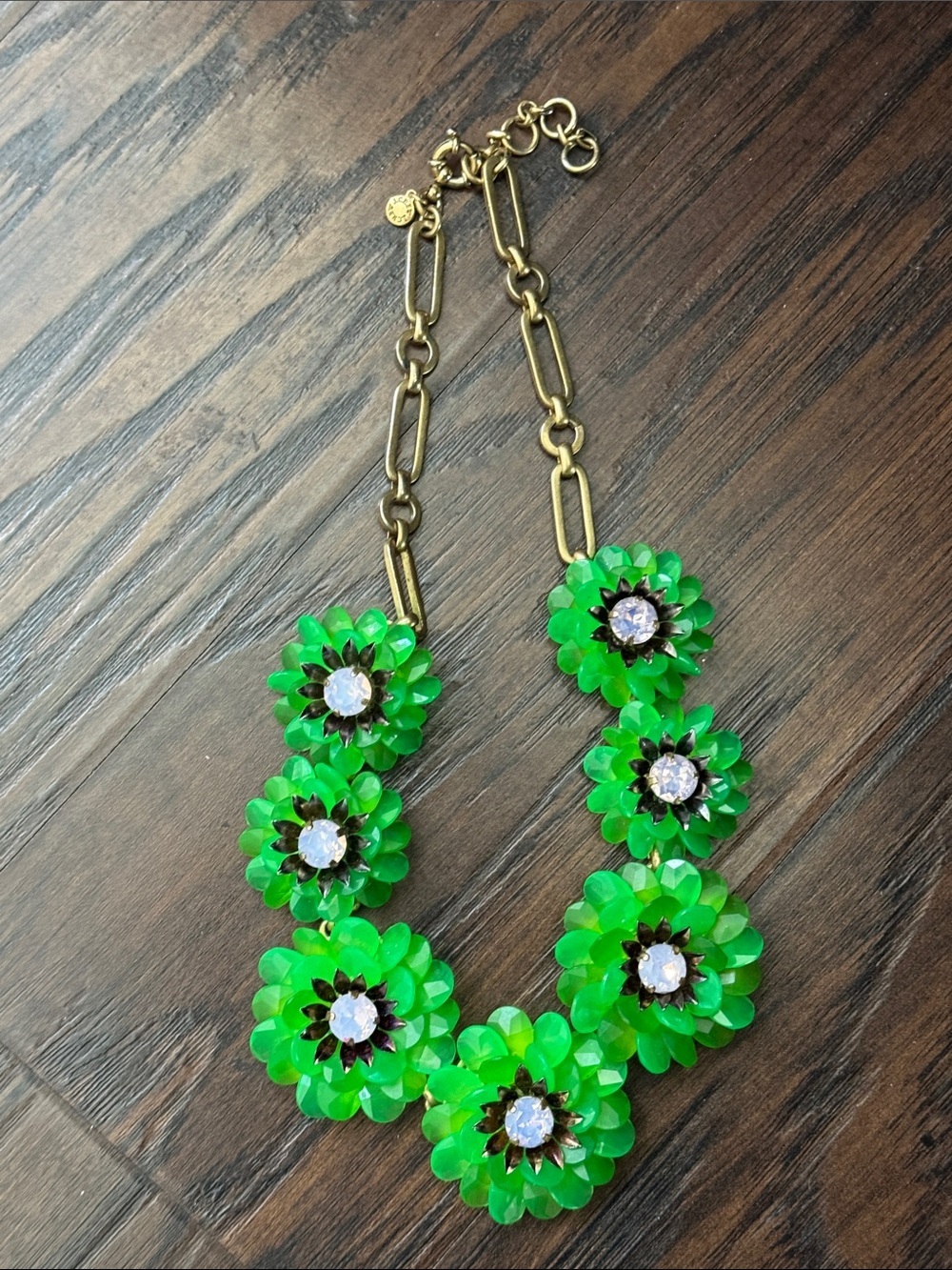J. Crew Bright Green Floral Statement Necklace with Gold-Tone Chain